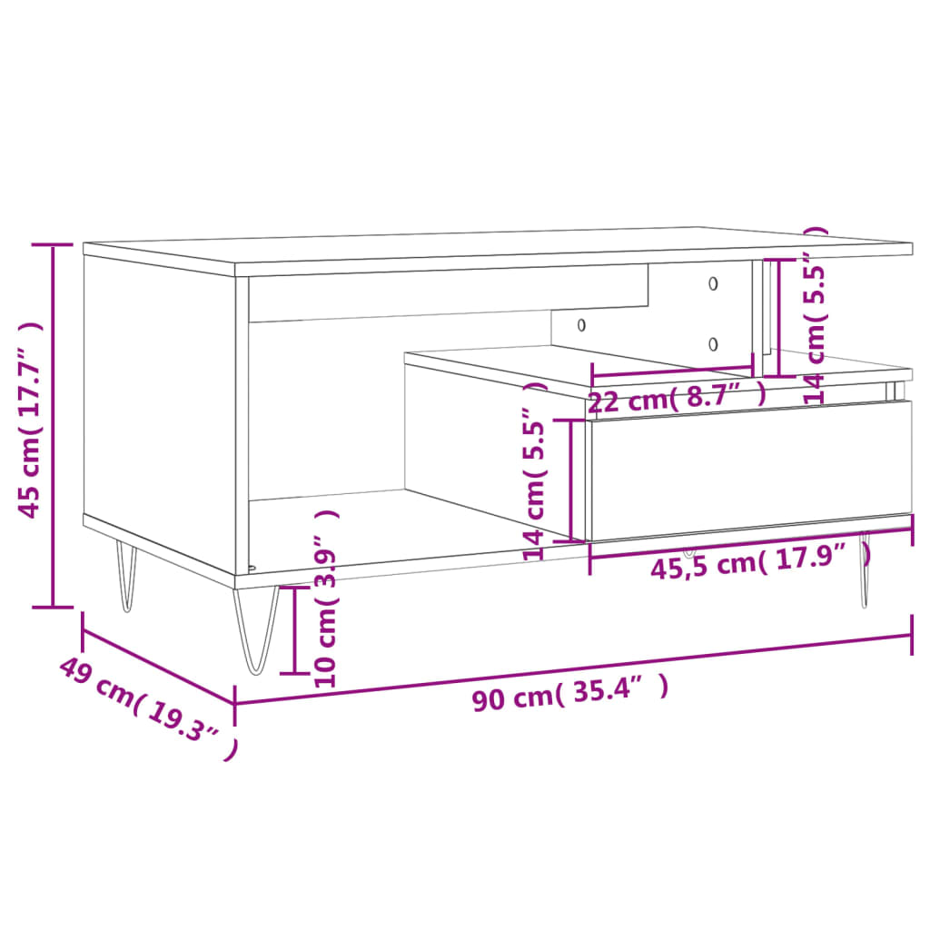 Tavolino da Salotto Rovere Sonoma 90x49x45 cm Legno Multistrato