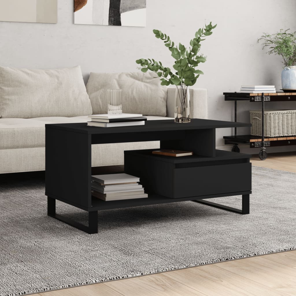 Tavolino da Salotto Nero 90x49x45 cm in Legno Multistrato | homemem39