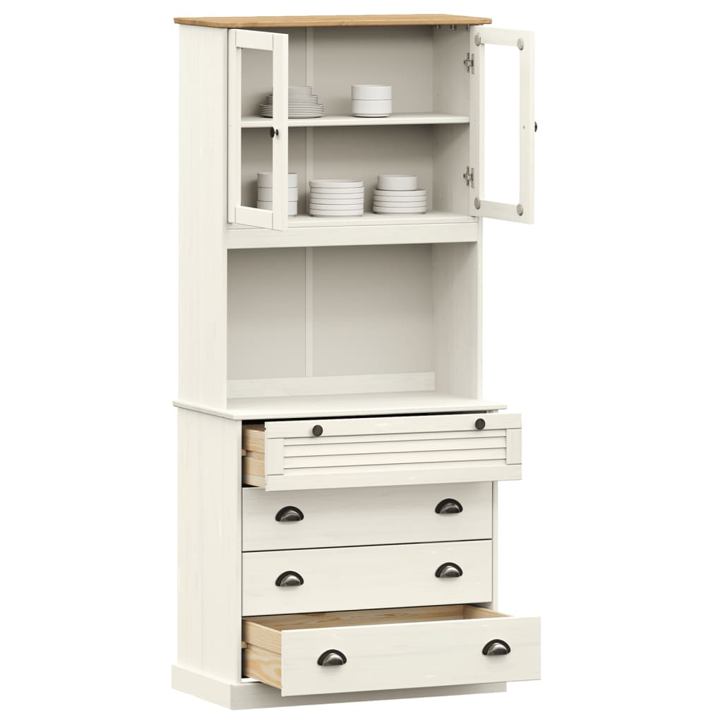Credenza VIGO Bianca 80x40x176 cm in Legno Massello di Pino
