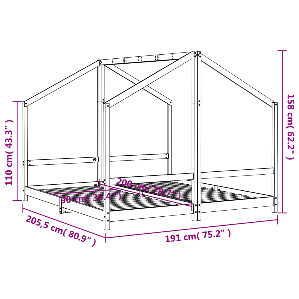 Giroletto per Bambini 2x(90x200) cm in Legno Massello di Pino | homemem39