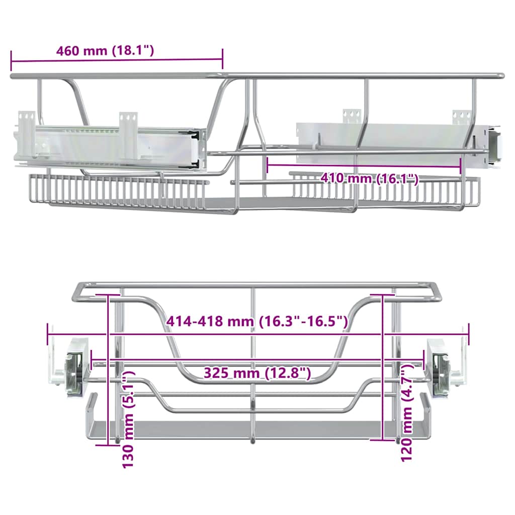 Cestelli in Filo Metallico Estraibili 2 pz Argento 45 cm - homemem39