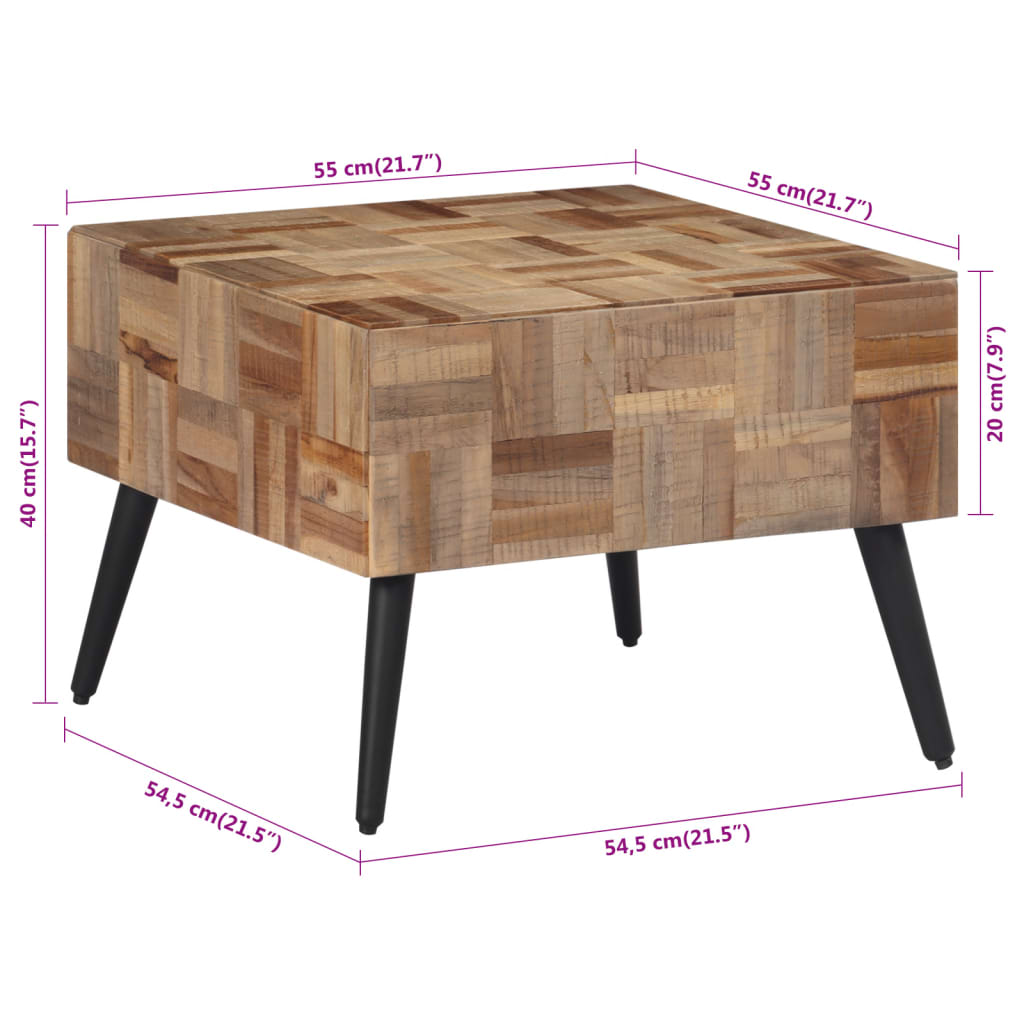 Tavolino da Salotto Grigio 55x55x40cm Massello Teak di Recupero | homemem39