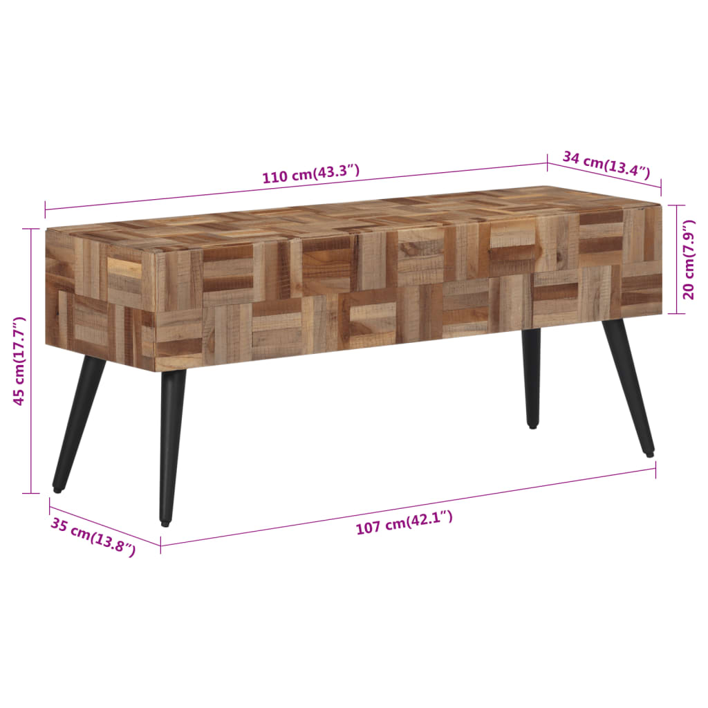 Panca 110x35x45 cm in Teak Massello di Recupero - homemem39
