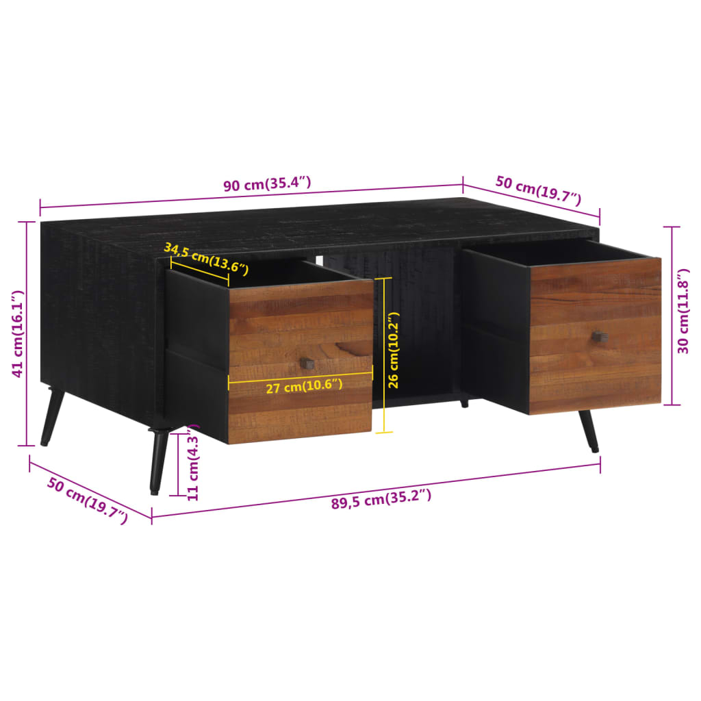 Tavolino da Salotto 90x50x41cm Massello Teak di Recupero