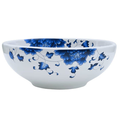 Lavabo da Appoggio Bianco e Blu Rotondo Φ41x14 cm Ceramica