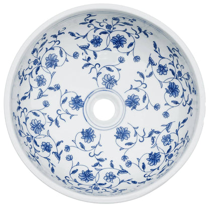 Lavabo da Appoggio Bianco e Blu Rotondo Φ41x14 cm Ceramica