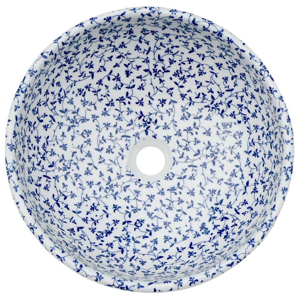 Lavabo da Appoggio Bianco e Blu Rotondo Φ41x14 cm Ceramica