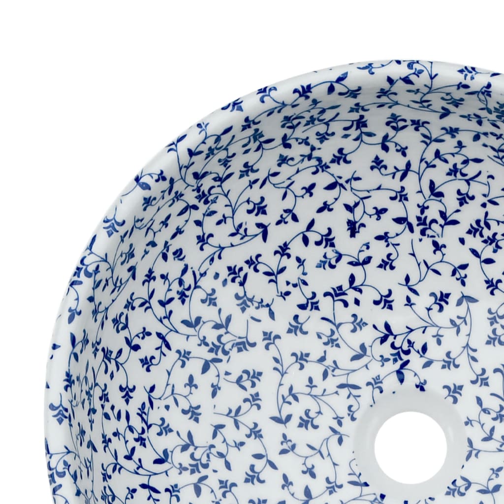 Lavabo da Appoggio Bianco e Blu Rotondo Φ41x14 cm Ceramica