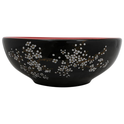 Lavabo da Appoggio Nero e Rosso Rotondo Φ41x14 cm Ceramica