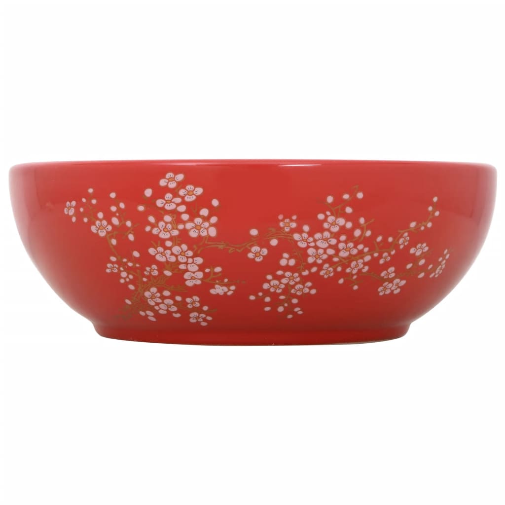 Lavabo da Appoggio Bianco e Rosso Rotondo Φ41x14 cm Ceramica