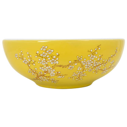 Lavabo da Appoggio Bianco e Giallo Rotondo Φ41x14 cm Ceramica