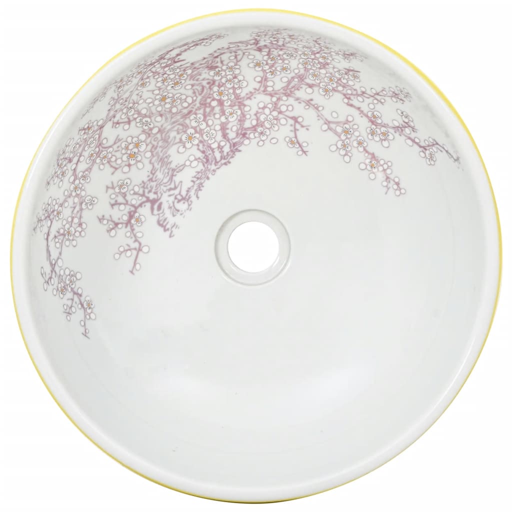Lavabo da Appoggio Bianco e Giallo Rotondo Φ41x14 cm Ceramica
