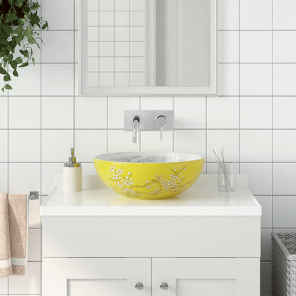 Lavabo da Appoggio Bianco e Giallo Rotondo Φ41x14 cm Ceramica - homemem39