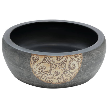 Lavabo da Appoggio Nero e Marrone Rotondo Φ41x14 cm Ceramica