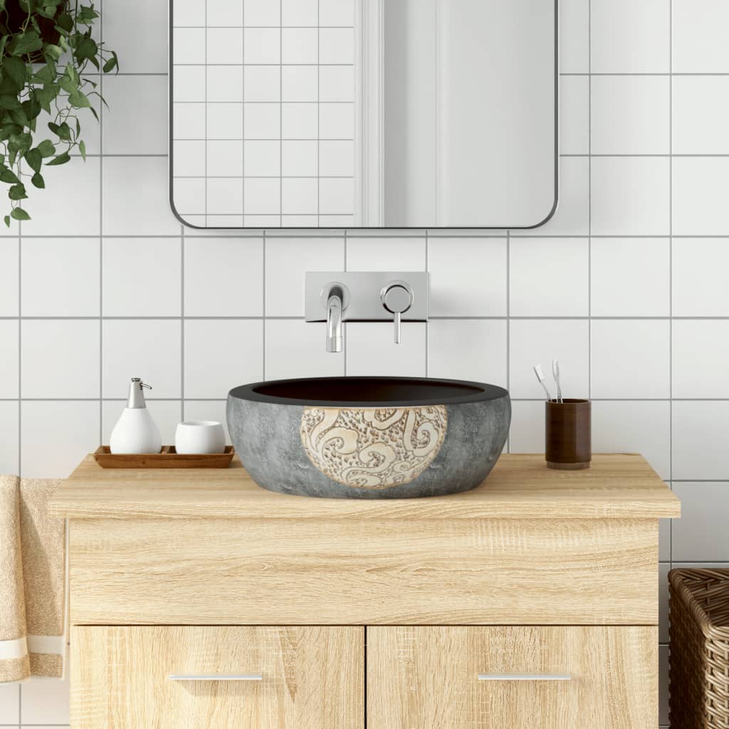 Lavabo da Appoggio Nero e Marrone Rotondo Φ41x14 cm Ceramica