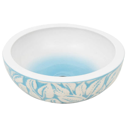 Lavabo da Appoggio Bianco e Blu Rotondo Φ41x14 cm Ceramica - homemem39