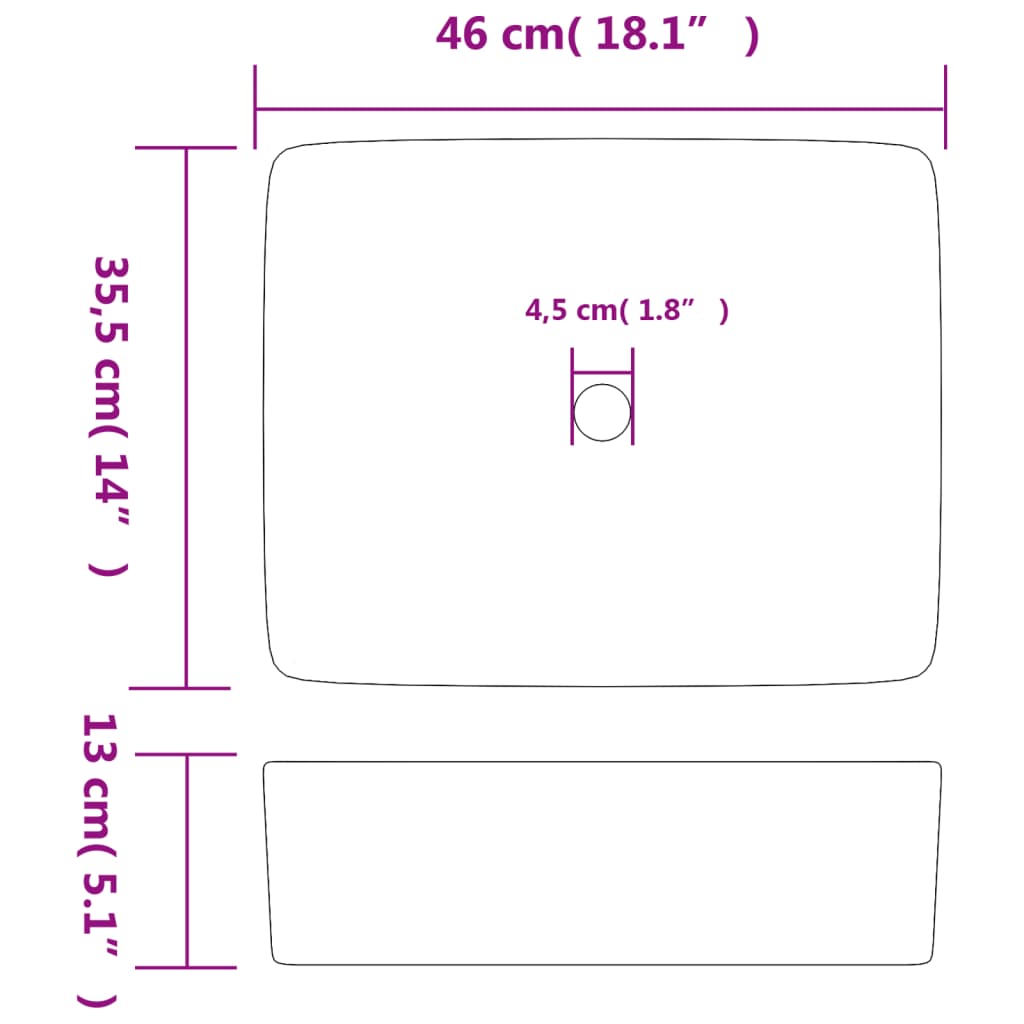 Lavabo da Appoggio Bianco Rettangolare 46x35,5x13 cm Ceramica - homemem39