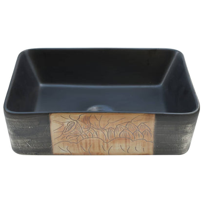 Lavabo Appoggio Nero Marrone Rettangolare 46x35,5x13cm Ceramica