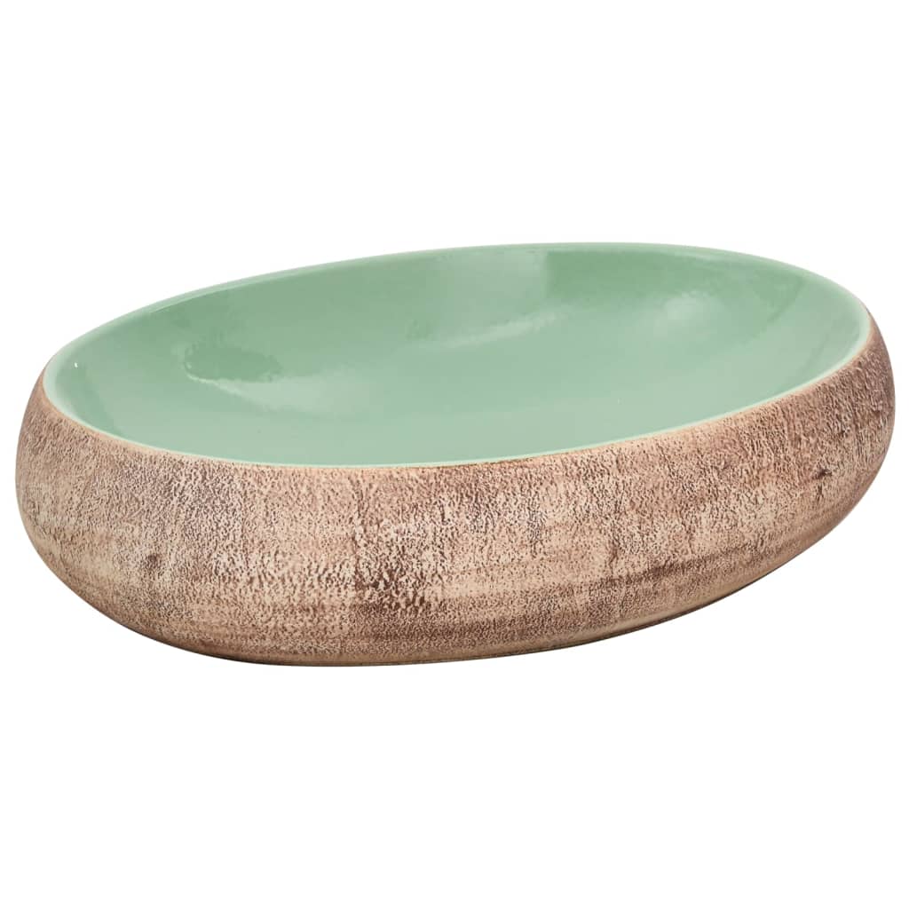 Lavabo da Appoggio Verde e Marrone Ovale 59x40x15 cm Ceramica