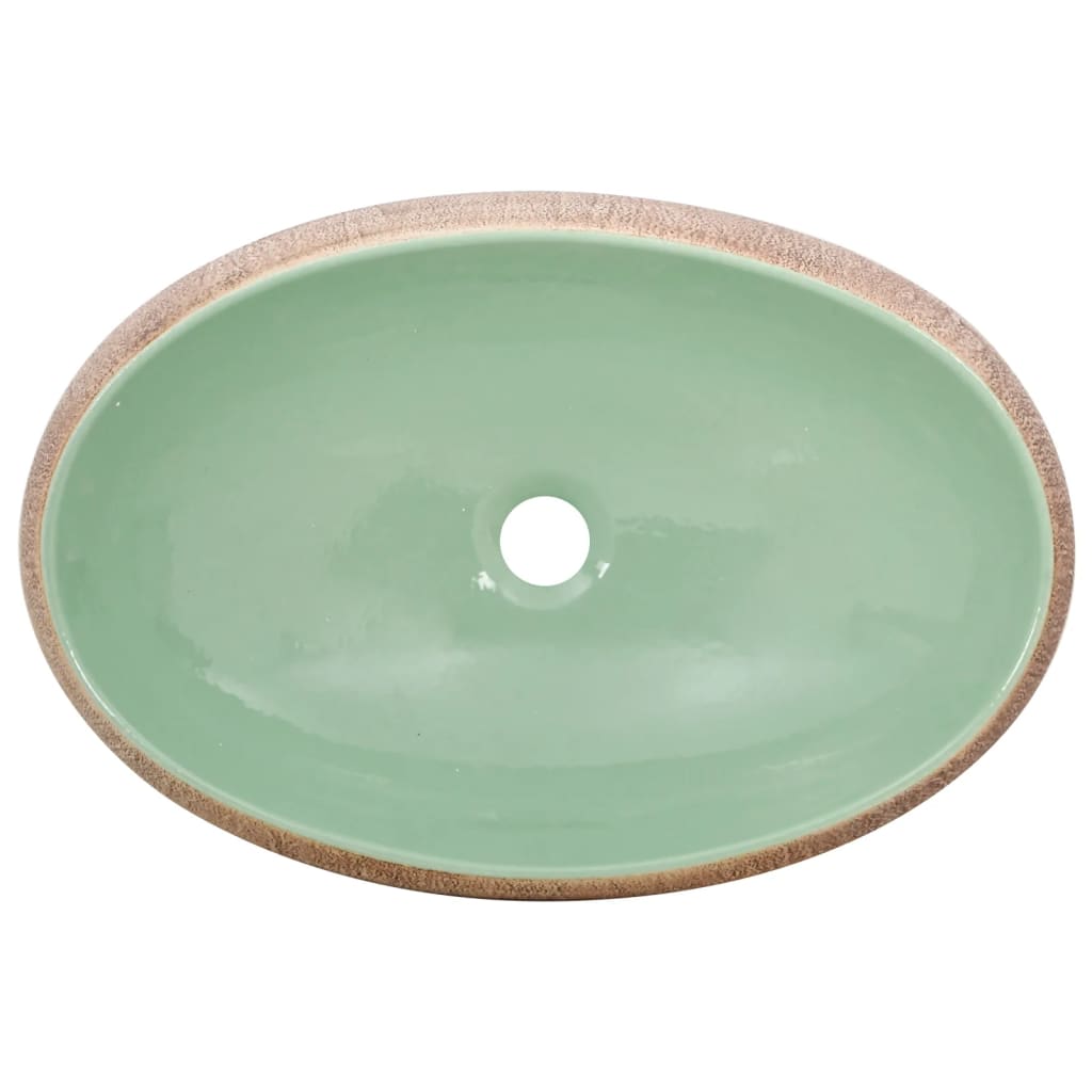 Lavabo da Appoggio Verde e Marrone Ovale 59x40x15 cm Ceramica