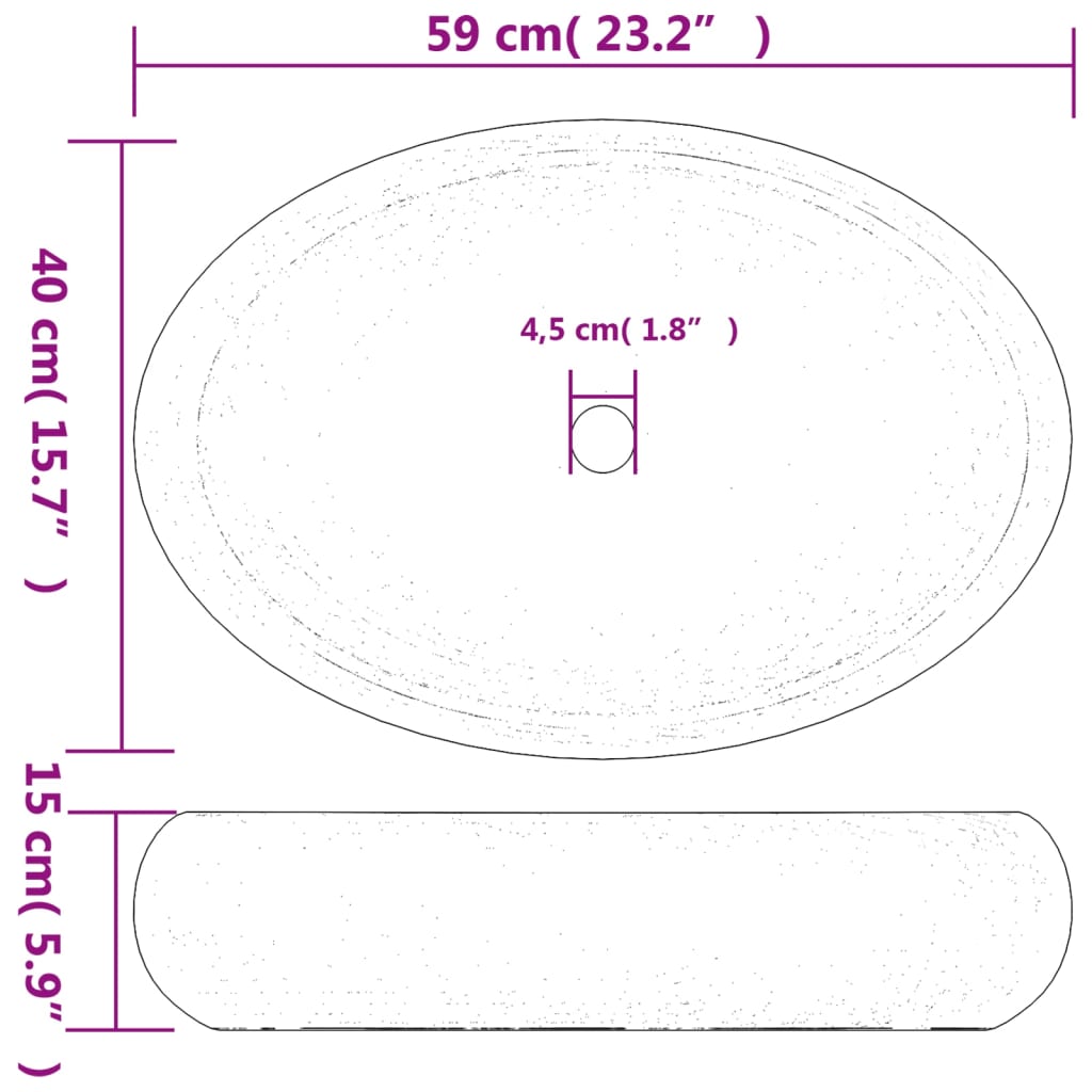 Lavabo da Appoggio Sabbia Ovale 59x40x15 cm Ceramica