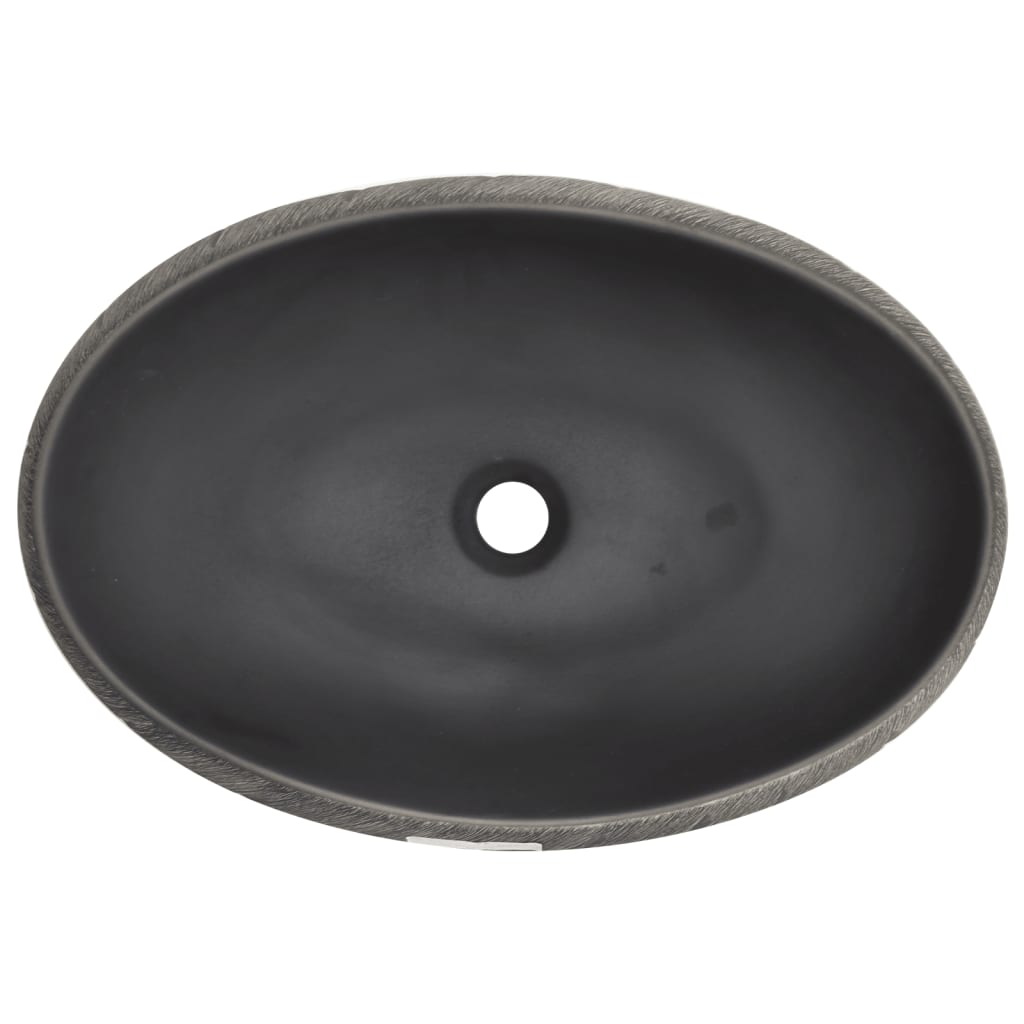Lavabo da Appoggio Nero e Grigio Ovale 59x40x15 cm Ceramica - homemem39
