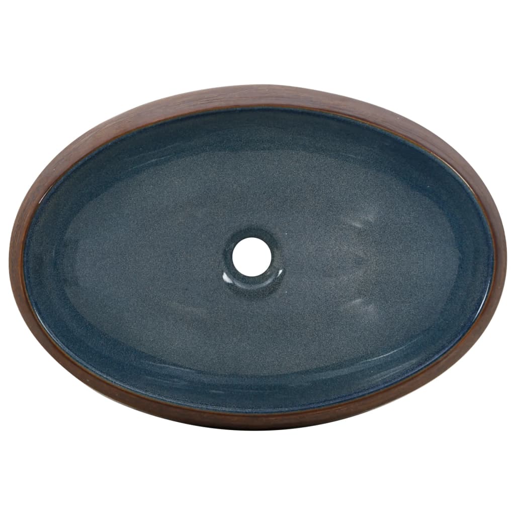Lavabo da Appoggio Marrone e Blu Ovale 59x40x15 cm Ceramica - homemem39