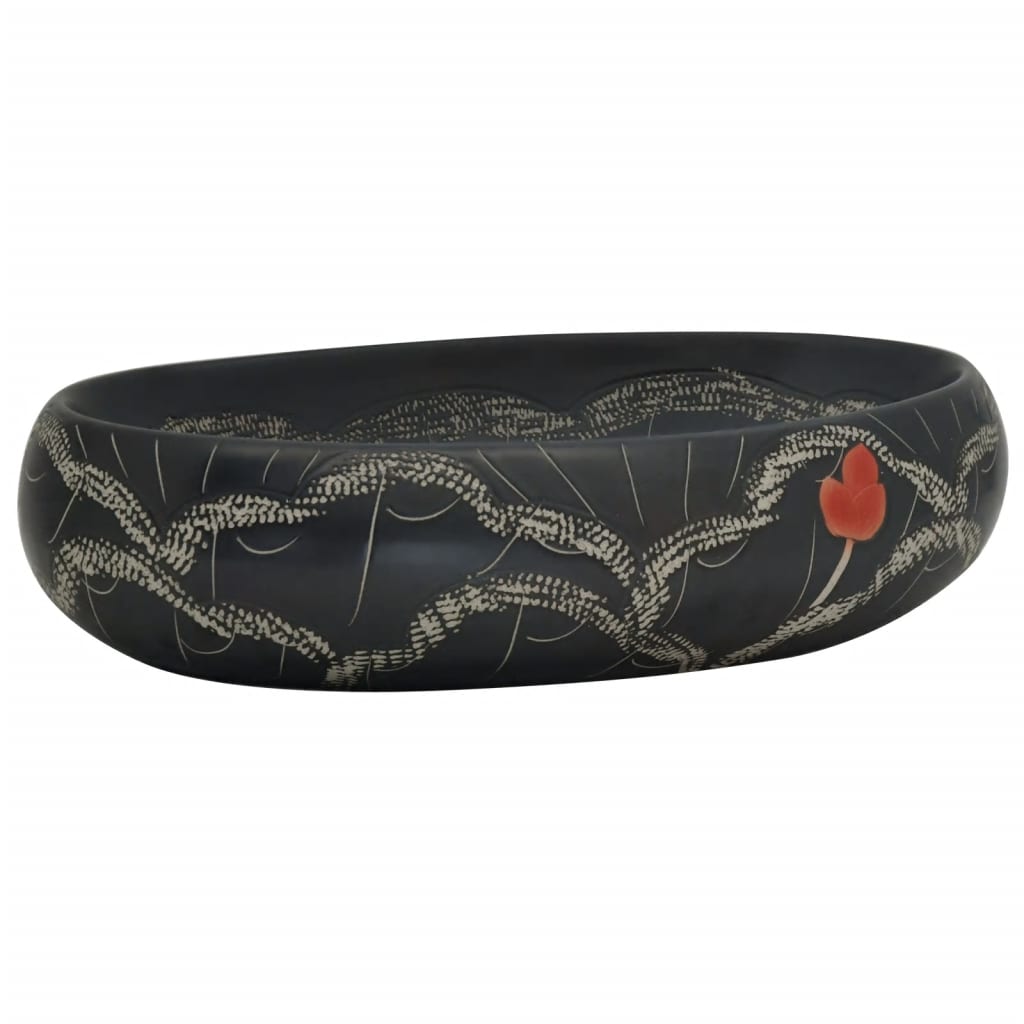 Lavabo da Appoggio Nero Ovale 59x40x15 cm Ceramica