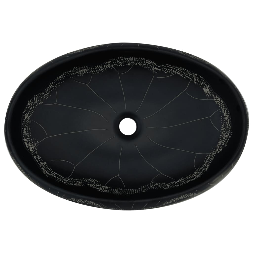 Lavabo da Appoggio Nero Ovale 59x40x15 cm Ceramica