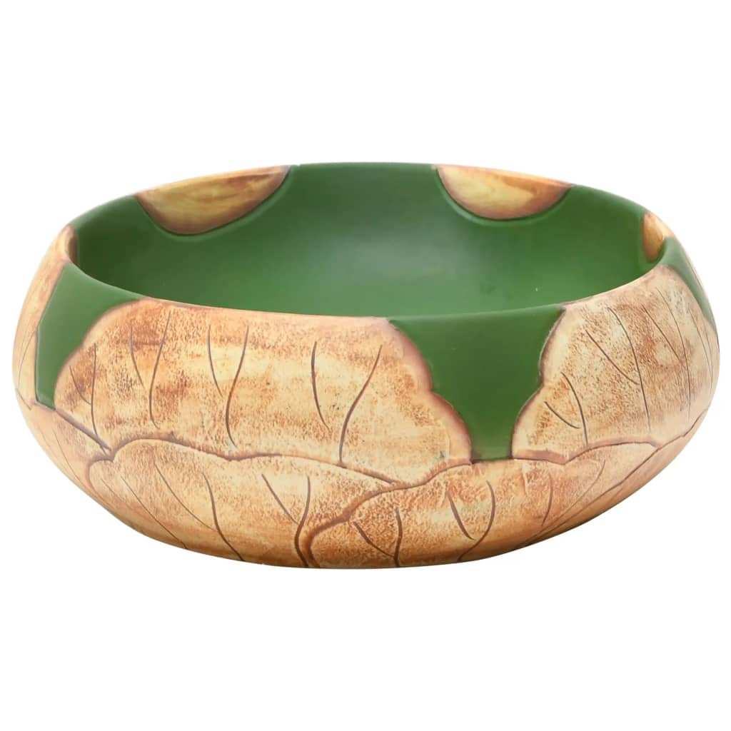 Lavabo da Appoggio Verde e Marrone Ovale 59x40x15 cm Ceramica - homemem39