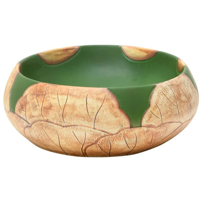 Lavabo da Appoggio Verde e Marrone Ovale 59x40x15 cm Ceramica - homemem39