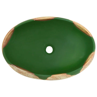 Lavabo da Appoggio Verde e Marrone Ovale 59x40x15 cm Ceramica - homemem39