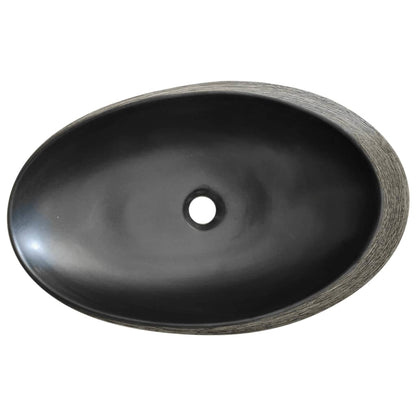 Lavabo da Appoggio Grigio e Nero Ovale 59x40x14 cm Ceramica