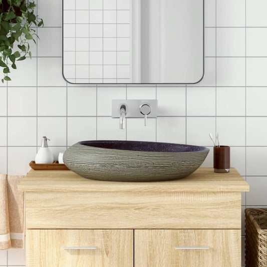 Lavabo da Appoggio Viola e Grigio Ovale 59x40x14 cm Ceramica - homemem39
