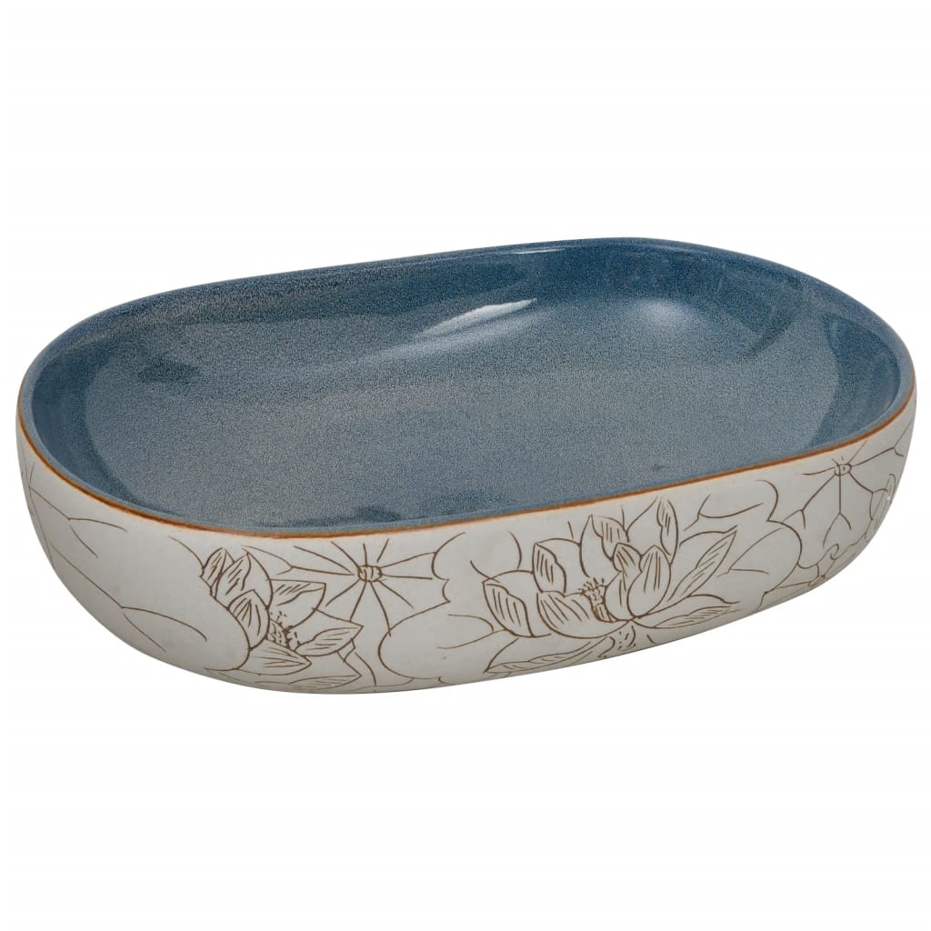 Lavabo da Appoggio Sabbia e Blu Ovale 59x40x14 cm Ceramica | homemem39