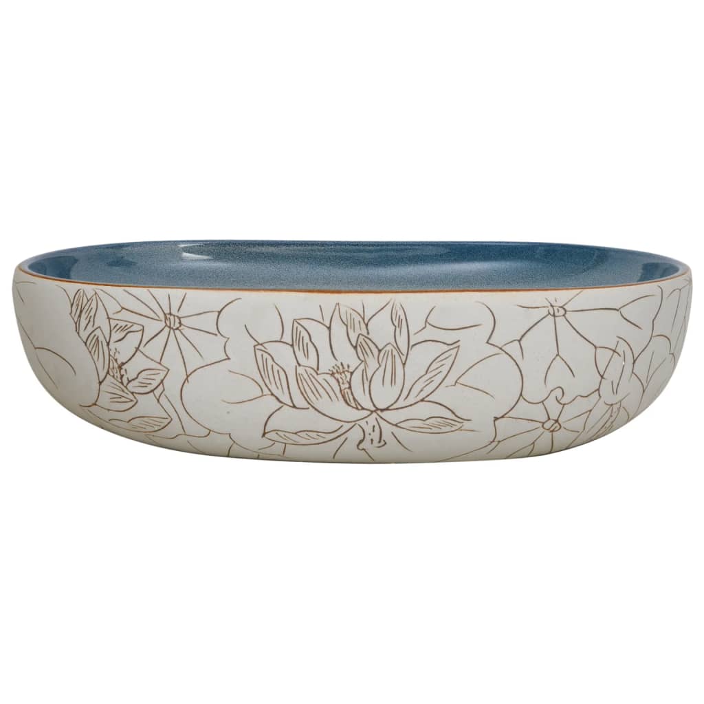 Lavabo da Appoggio Sabbia e Blu Ovale 59x40x14 cm Ceramica | homemem39