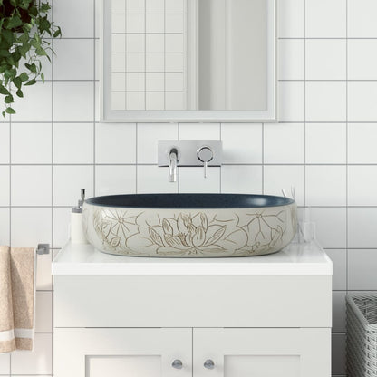 Lavabo da Appoggio Sabbia e Blu Ovale 59x40x14 cm Ceramica | homemem39