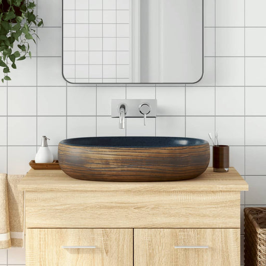 Lavabo da Appoggio Marrone e Blu Ovale 59x40x14 cm Ceramica