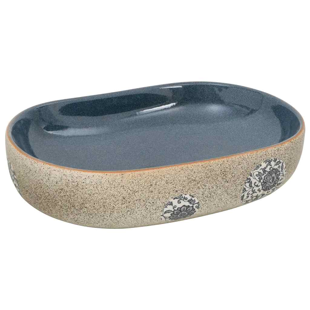 Lavabo da Appoggio Sabbia e Blu Ovale 59x40x14 cm Ceramica | homemem39