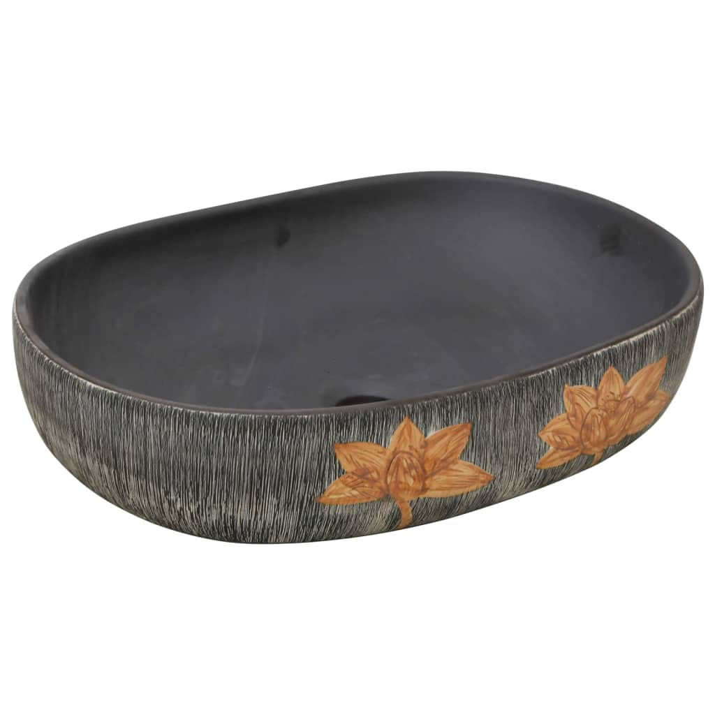 Lavabo da Appoggio Grigio e Nero Ovale 59x40x14 cm Ceramica | homemem39