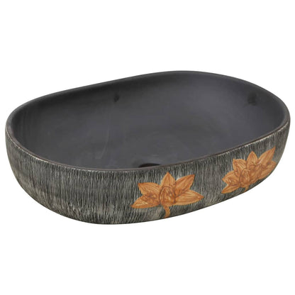 Lavabo da Appoggio Grigio e Nero Ovale 59x40x14 cm Ceramica | homemem39