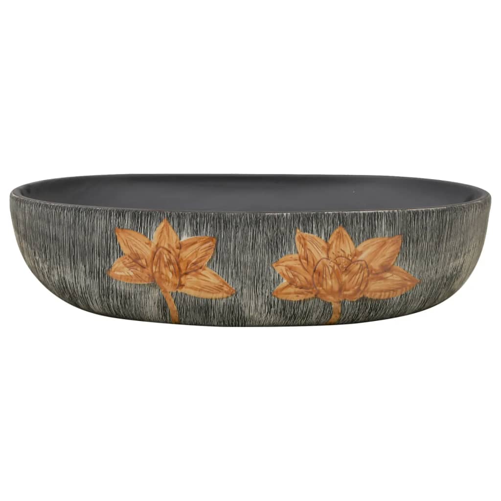 Lavabo da Appoggio Grigio e Nero Ovale 59x40x14 cm Ceramica | homemem39