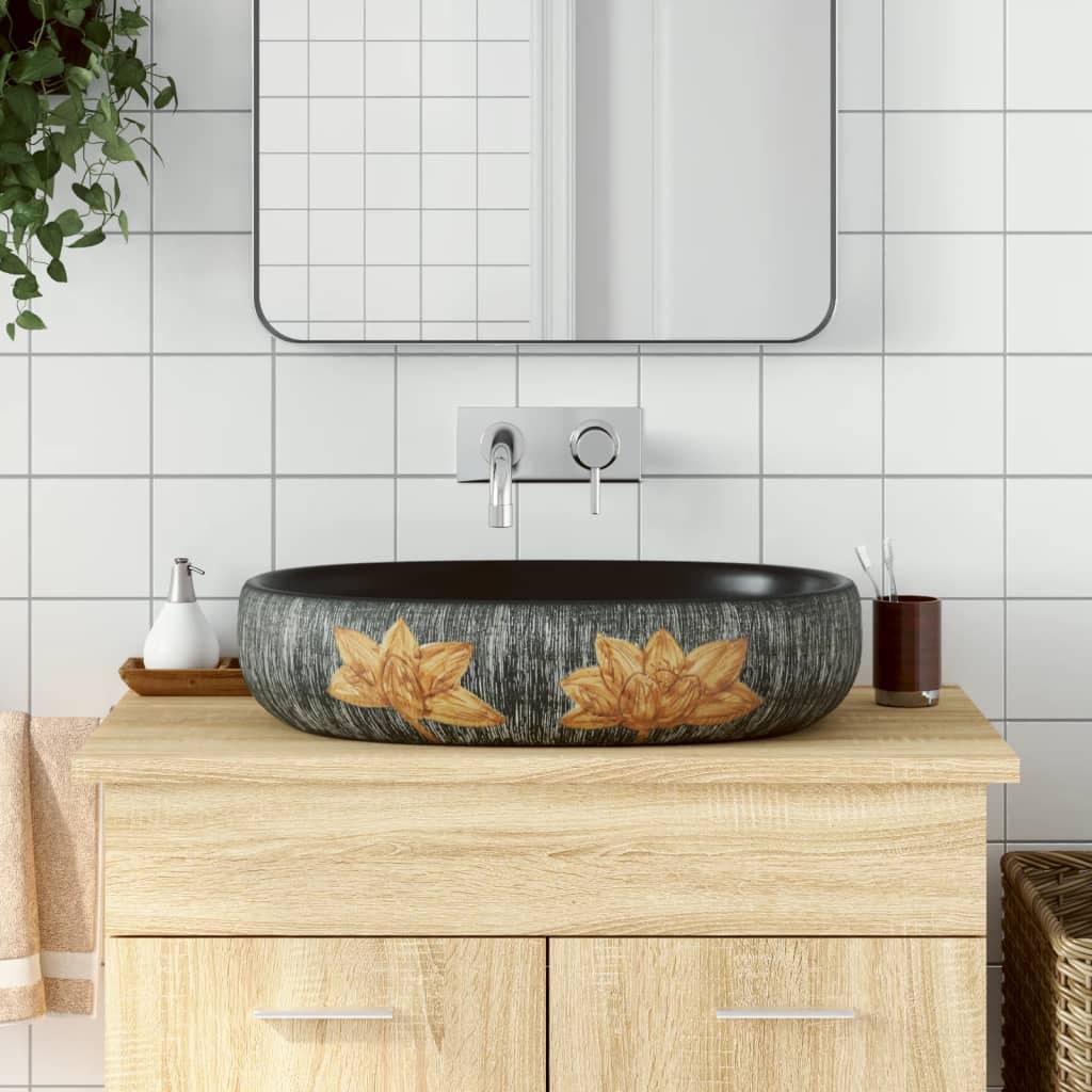 Lavabo da Appoggio Grigio e Nero Ovale 59x40x14 cm Ceramica | homemem39