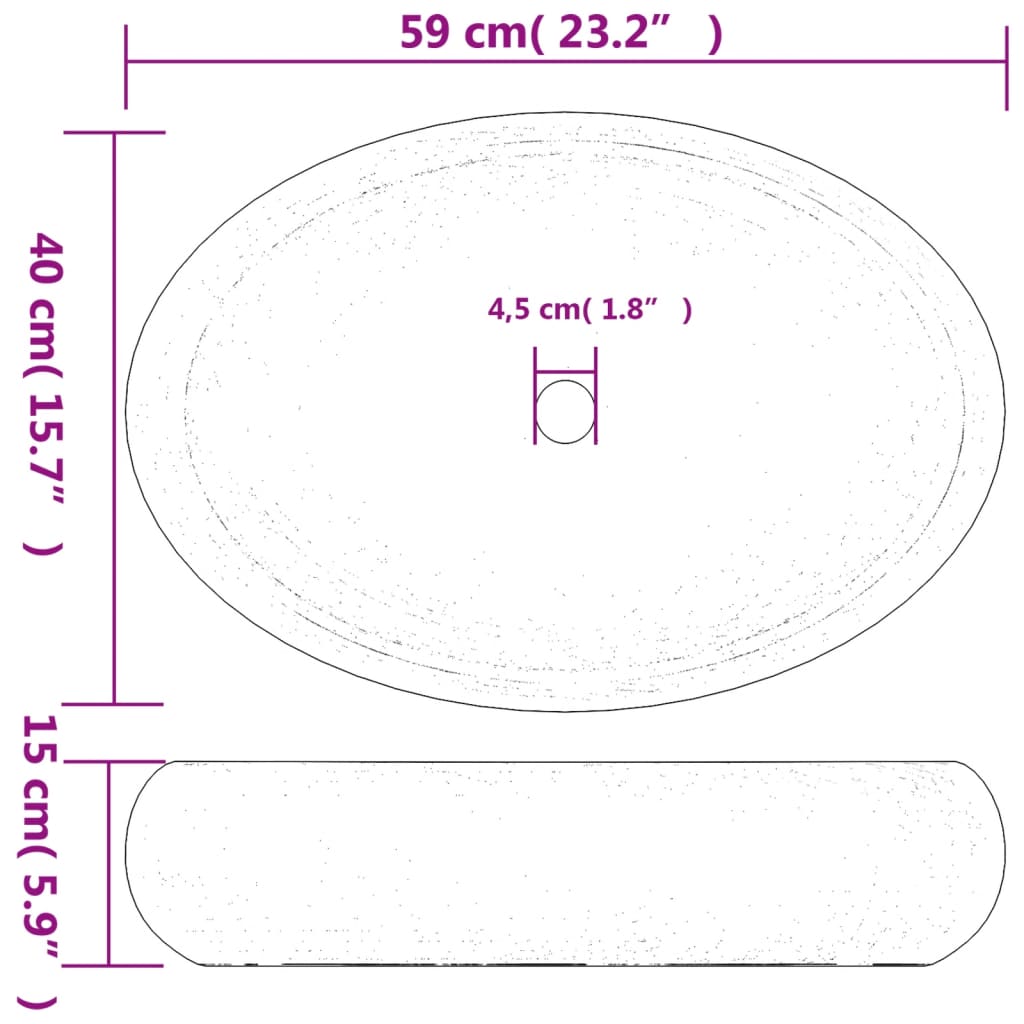 Lavabo da Appoggio Bianco Ovale 59x40x15 cm Ceramica