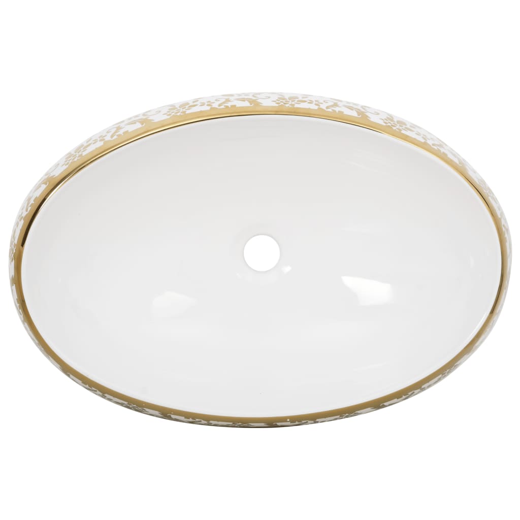 Lavabo da Appoggio Bianco e Oro Ovale 59x40x15 cm Ceramica