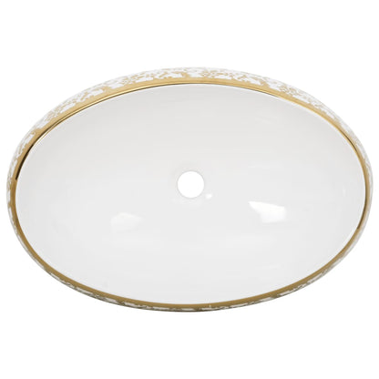 Lavabo da Appoggio Bianco e Oro Ovale 59x40x15 cm Ceramica