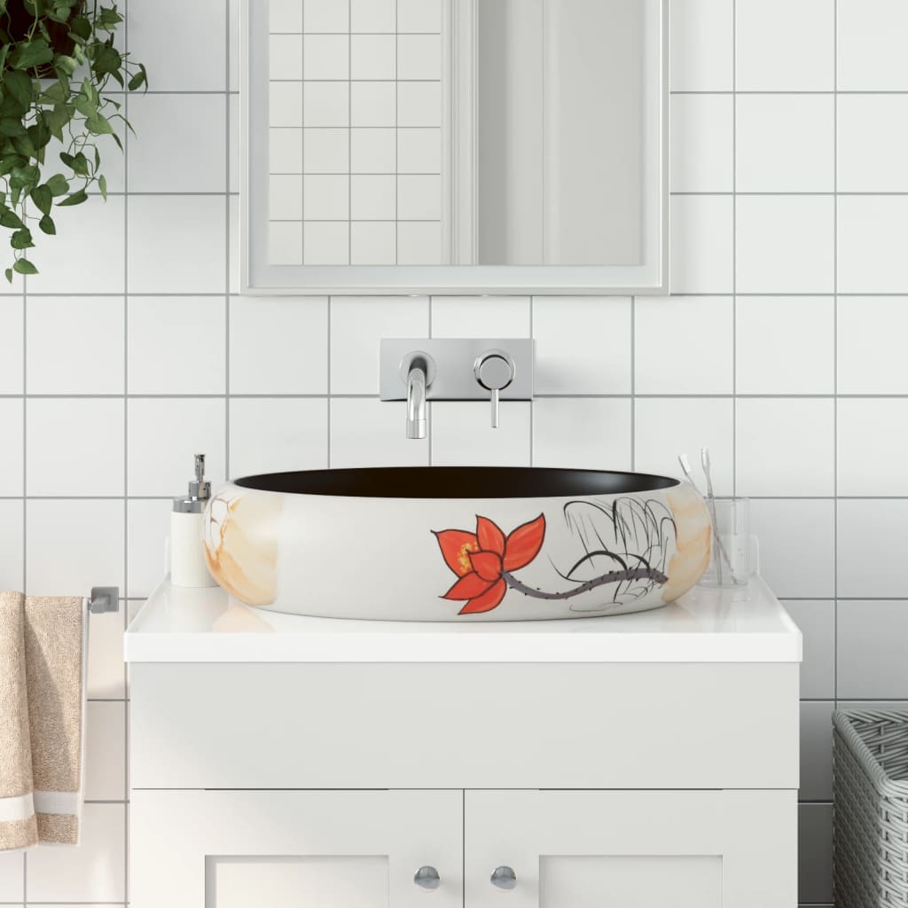 Lavabo da Appoggio Multicolore Ovale 59x40x15 cm Ceramica - homemem39