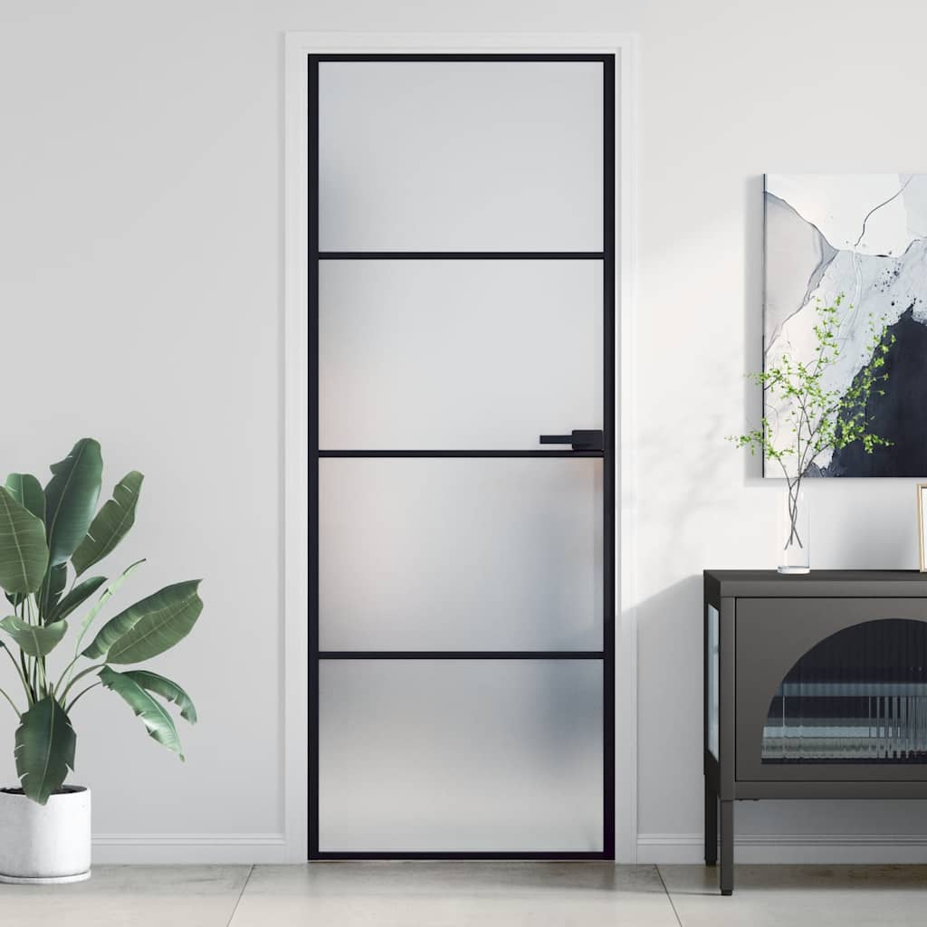 Porta per Interni Nera 76x201,5cm Vetro Temperato e Alluminio | homemem39