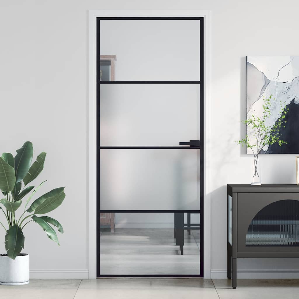 Porta per Interni Nera 83x201,5cm Vetro Temperato e Alluminio | homemem39