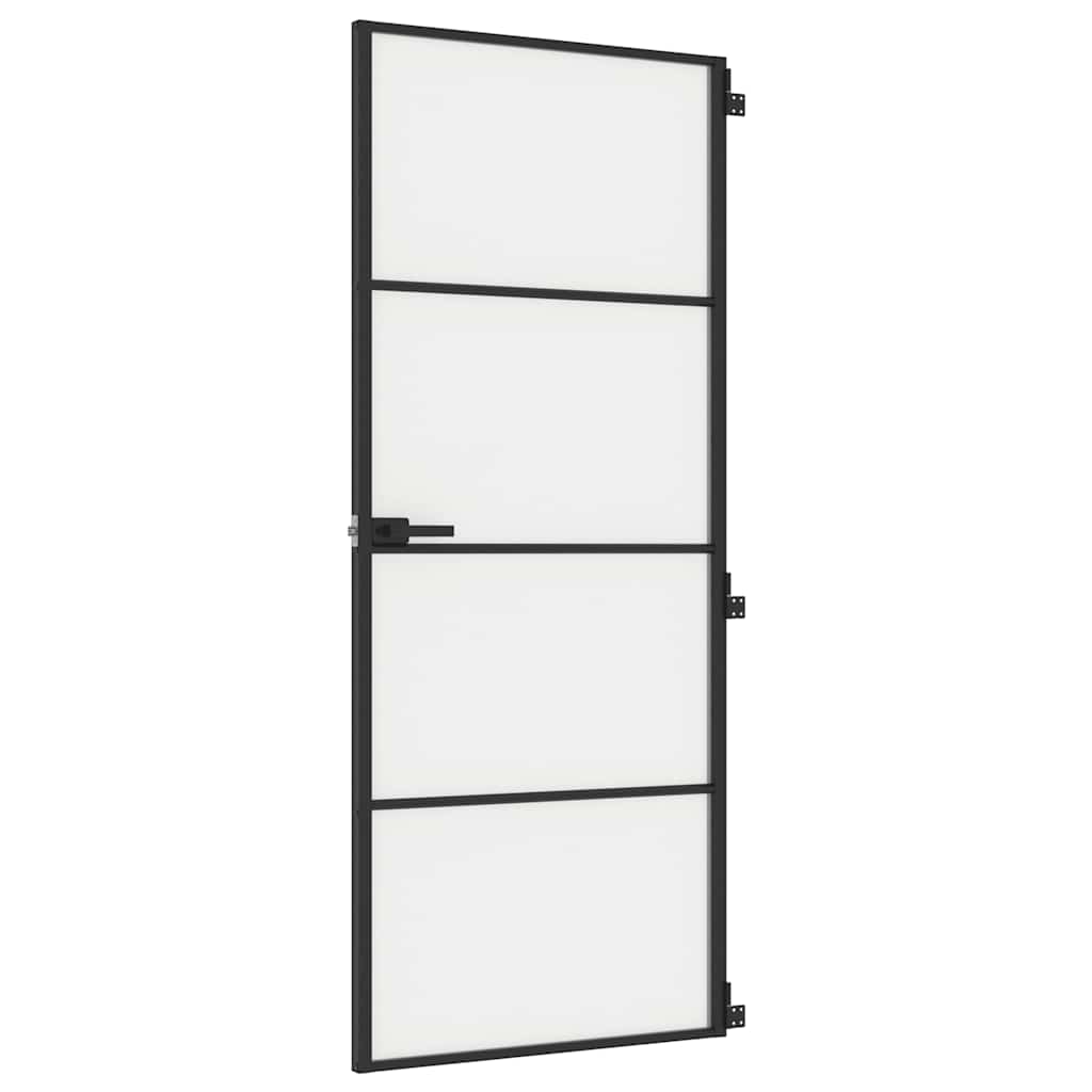 Porta Interni Sottile Nera 83x201,5cm Vetro Temperato Alluminio | homemem39